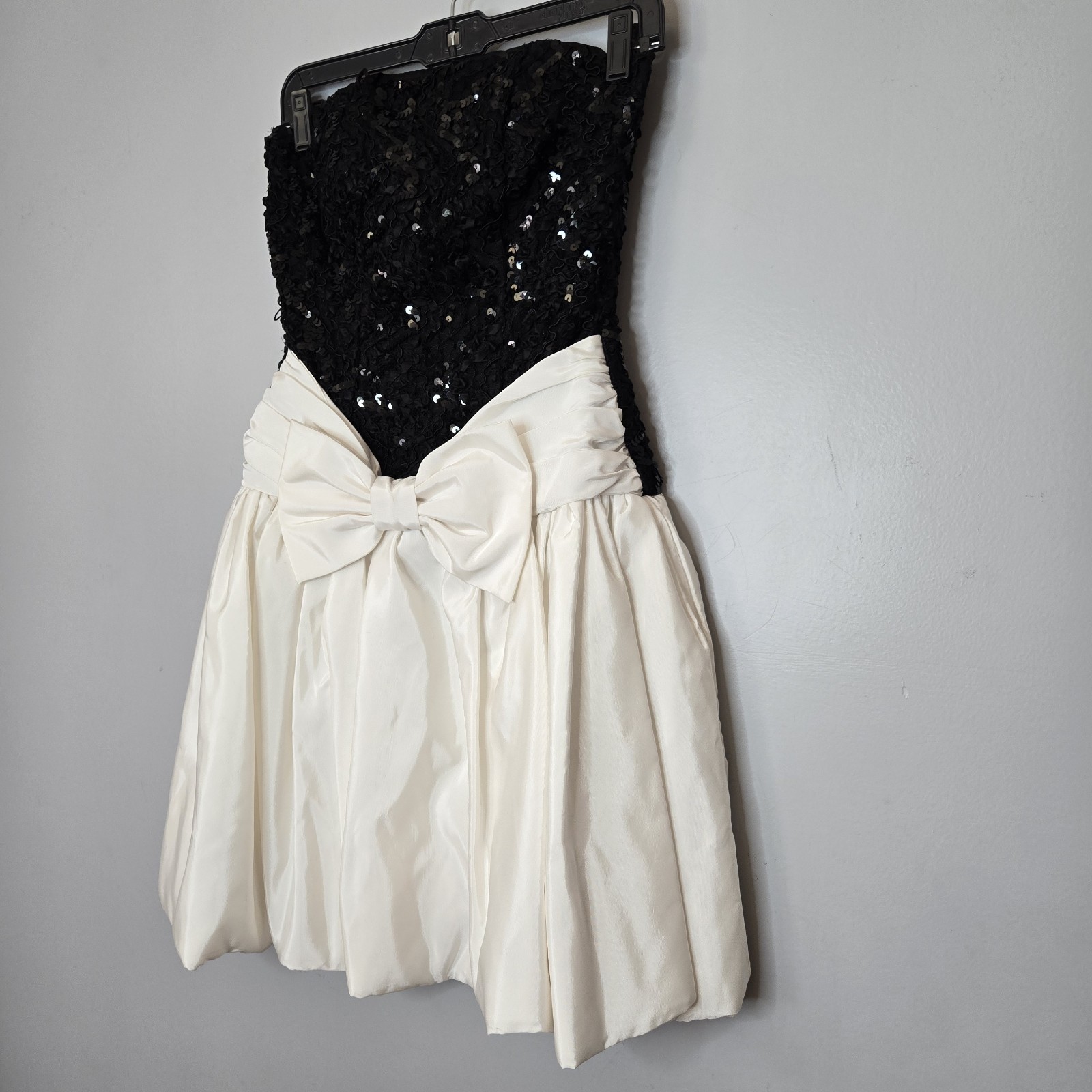 Vtg 80s 90s Strapless Scarlett Sequin Lace Bubble Skirt Prom Dress Big Bow Party