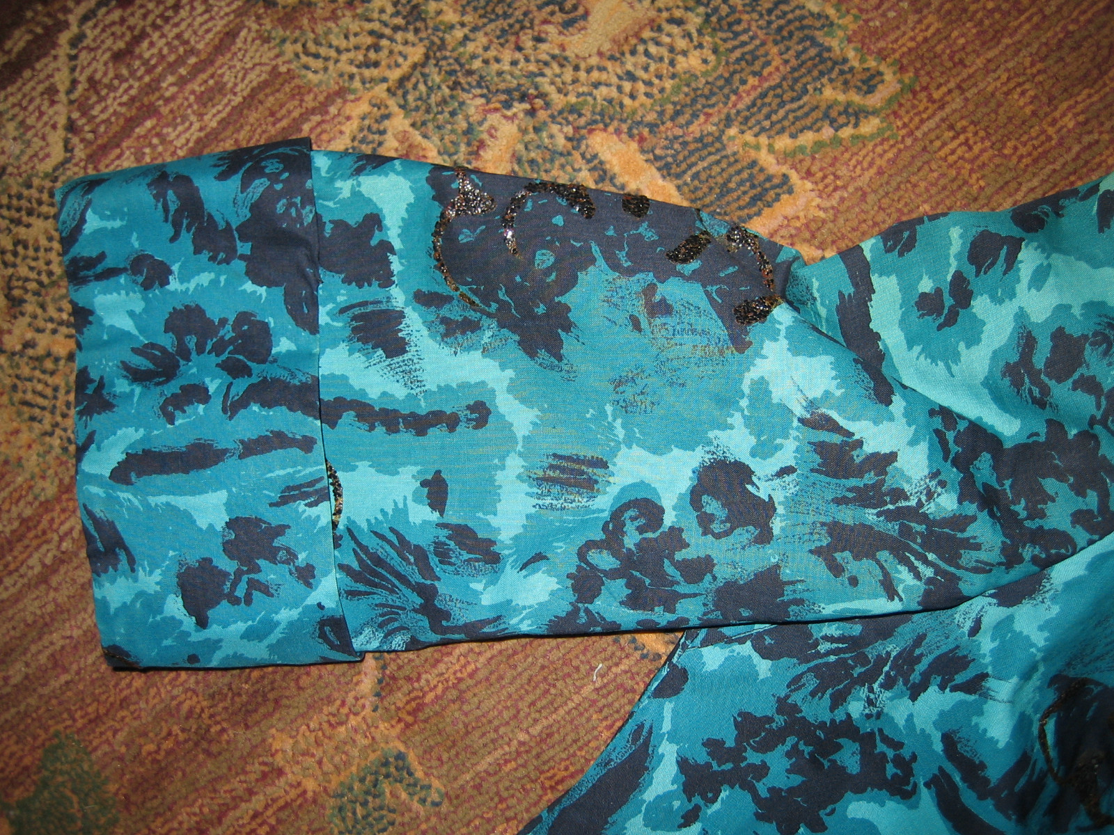 Vintage, Teal/Black Mandarin Collar Button Front 3/4 Sleeve Mini Dress/Tunic.
