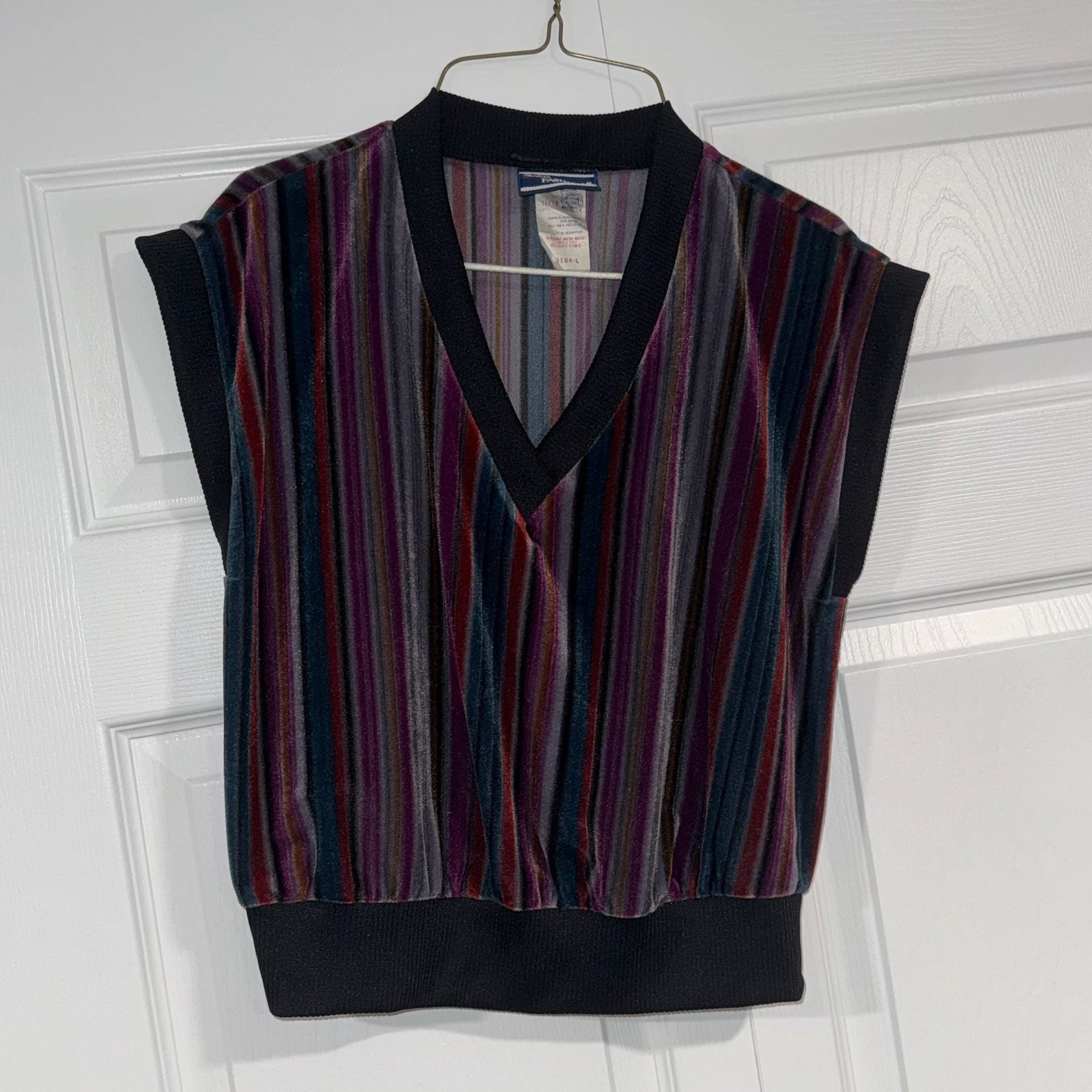 Vintage 1980s Avon Fashions USA Union Made Velour Stripe Top 11/12