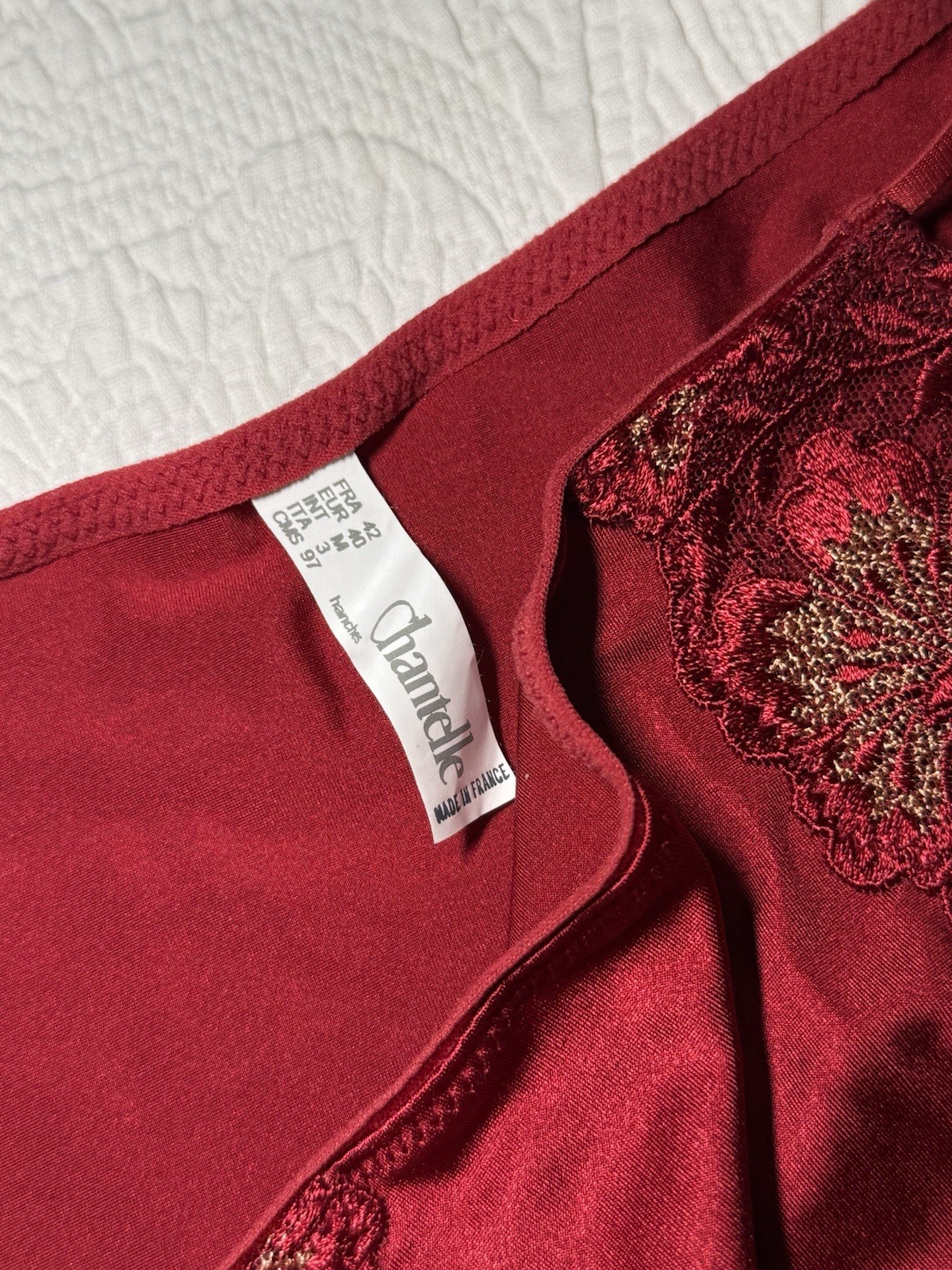 Vtg Chantelle Red Embroidered Trim String Bikini Stretch Panties Size Large