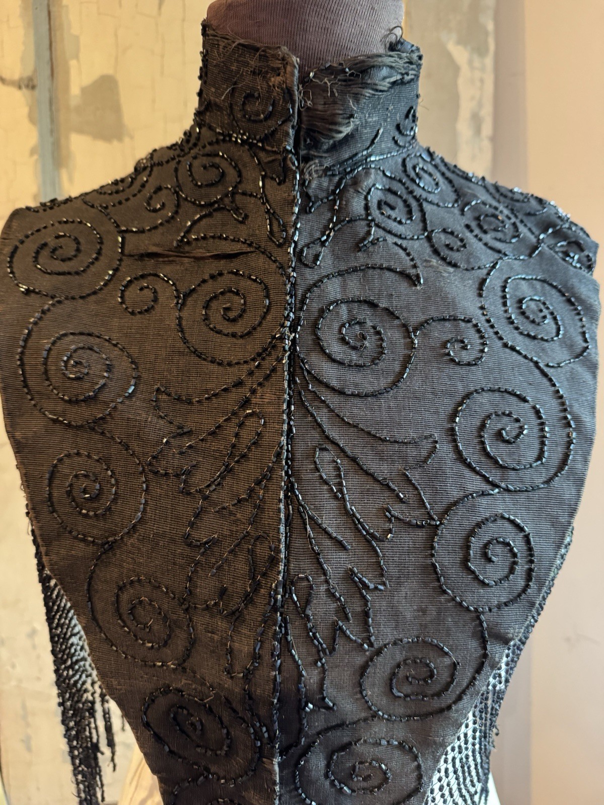 Black Beaded Victorian Capelet 21” Authentic Antique 1800s Great Display Gothic