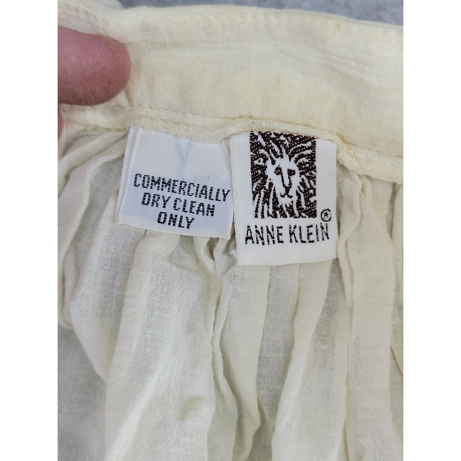 Vintage Anne Klein Ivory Ruffle Peasant Blouse Short Sleeve Cream Gauze Top