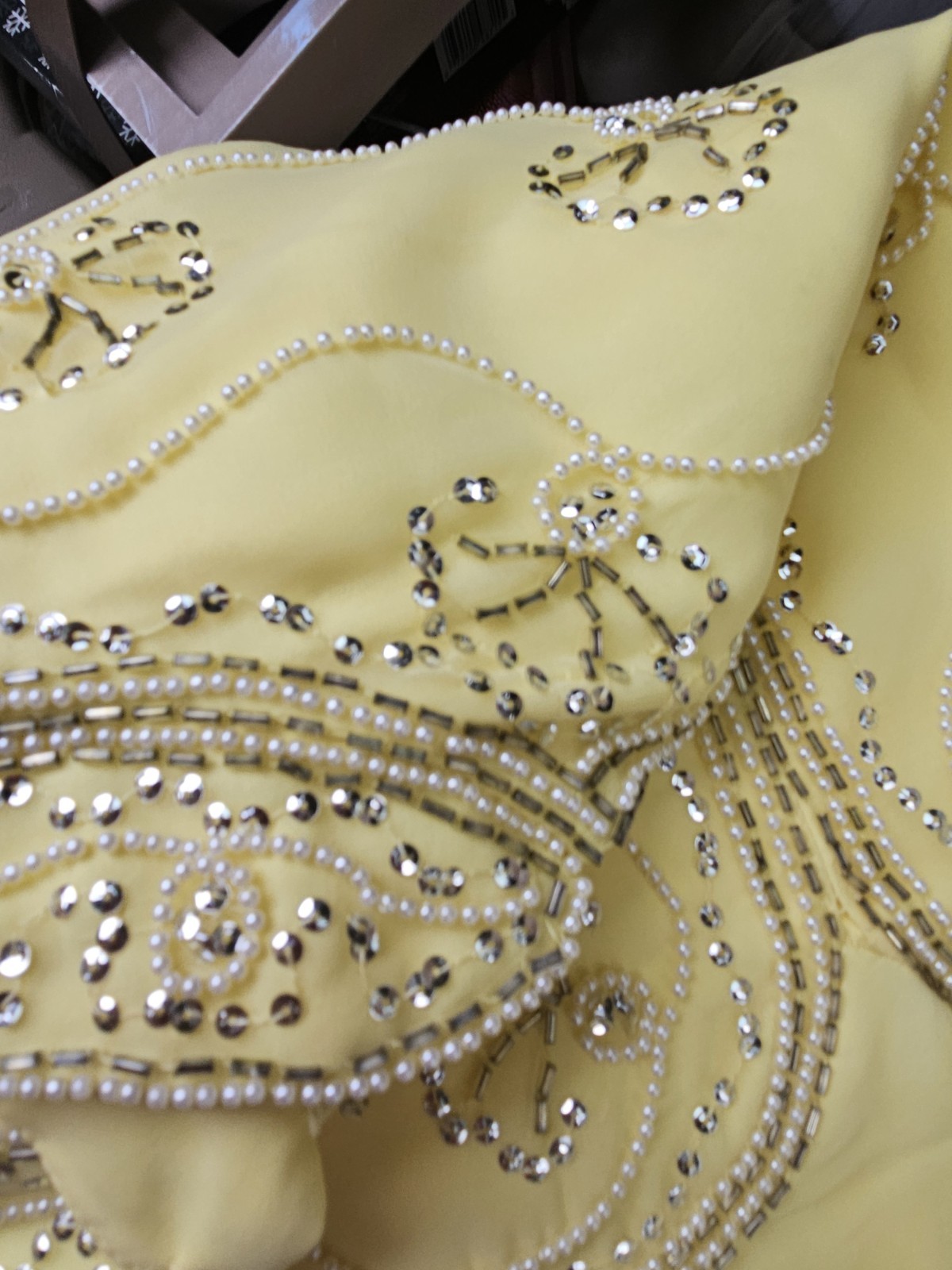 Vintage Custom Made Yellow Chiffon 1970s Formal Dress M