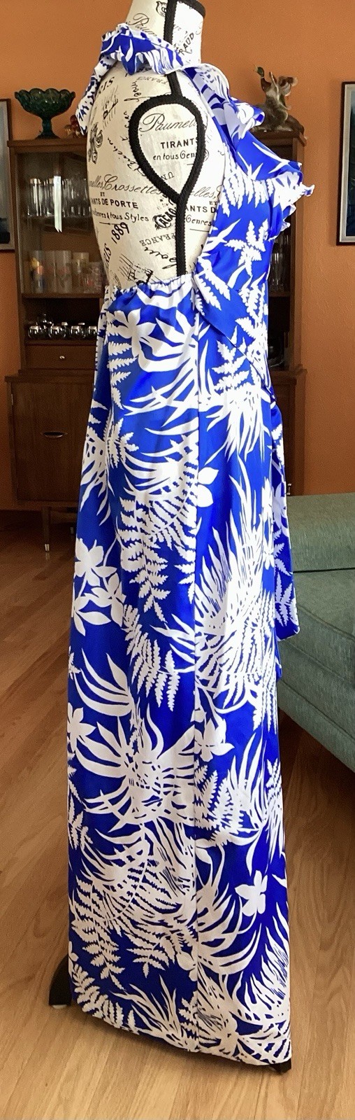 70s Pomare Ruffled Halter Top Hawaiian Maxi Dress – Vintage sz 8 –