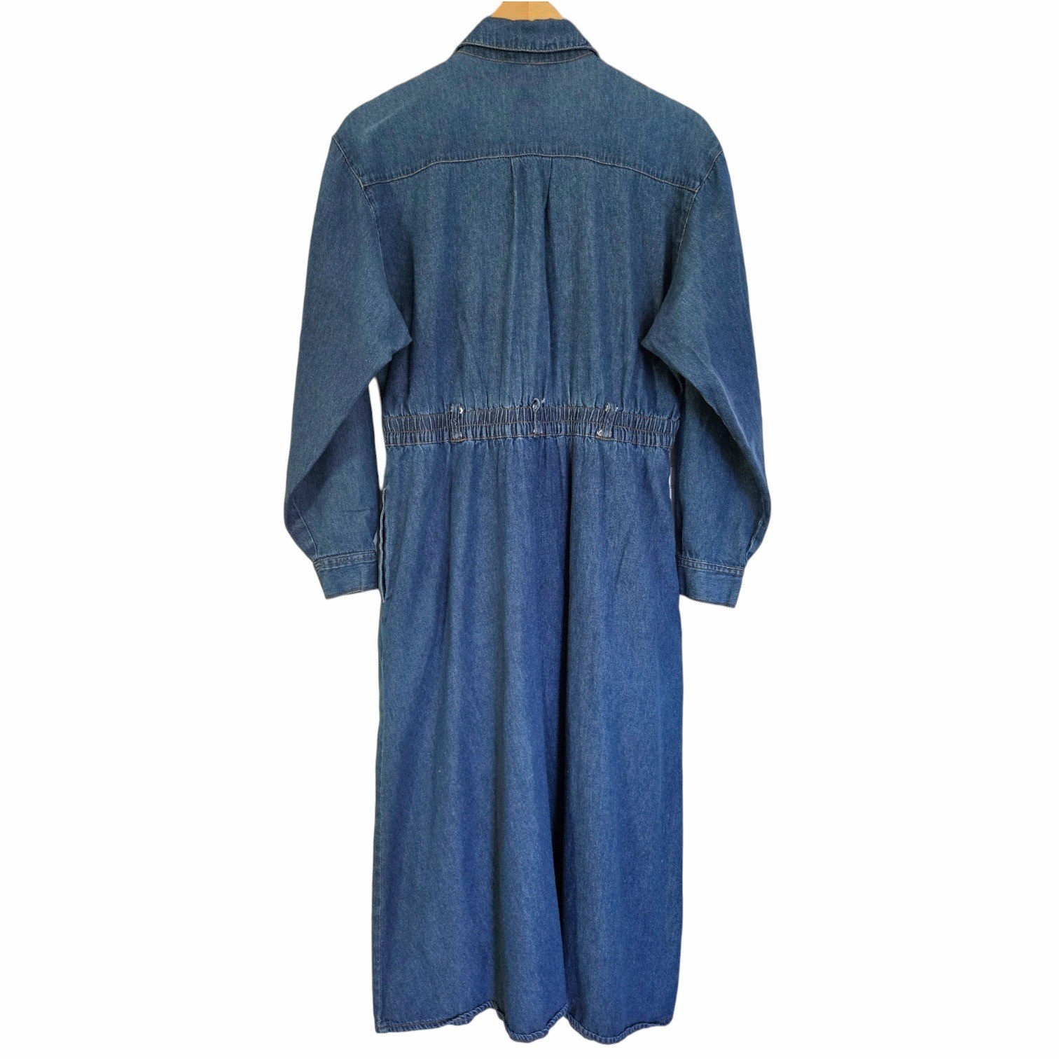 Vintage Nancy G Long Sleeve Denim Cinched Waist Midi Shirtdress 11 Medium