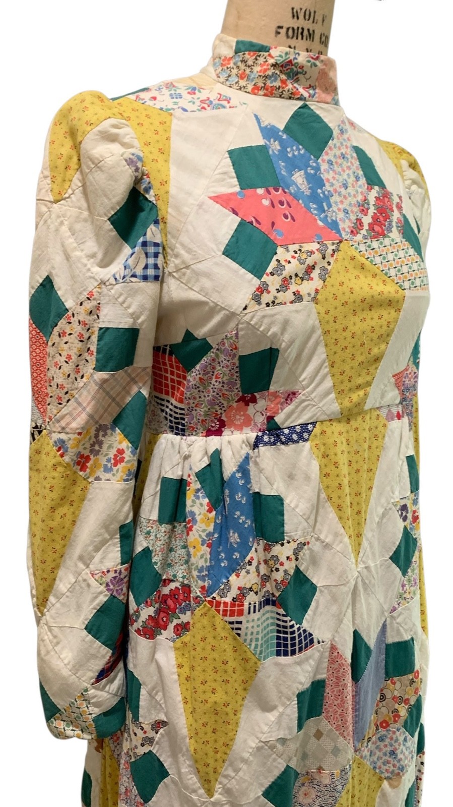 Vintage 70s Women&rsquo;s Antique Quilt American Folk Art LS Dress – Sz S/M – Wedding