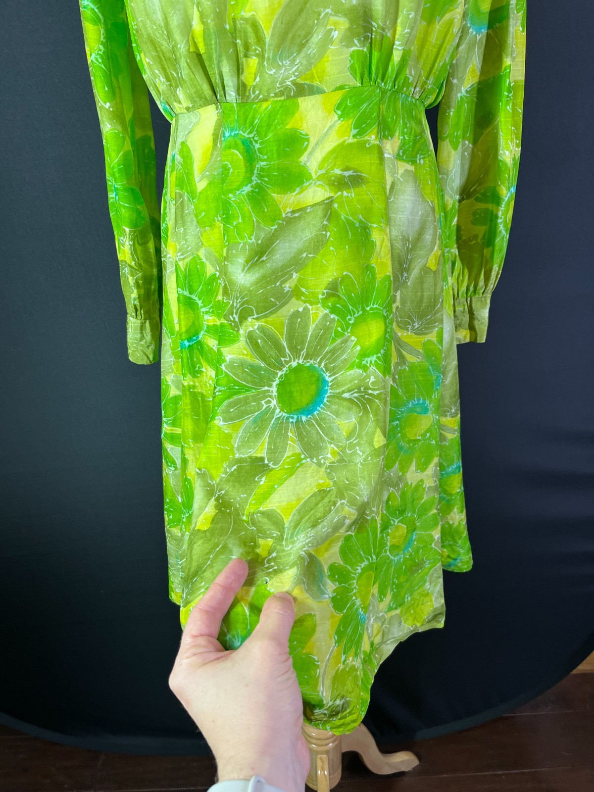 Vintage 60s or 70s Homemade Floral Dress Lime Green Floral