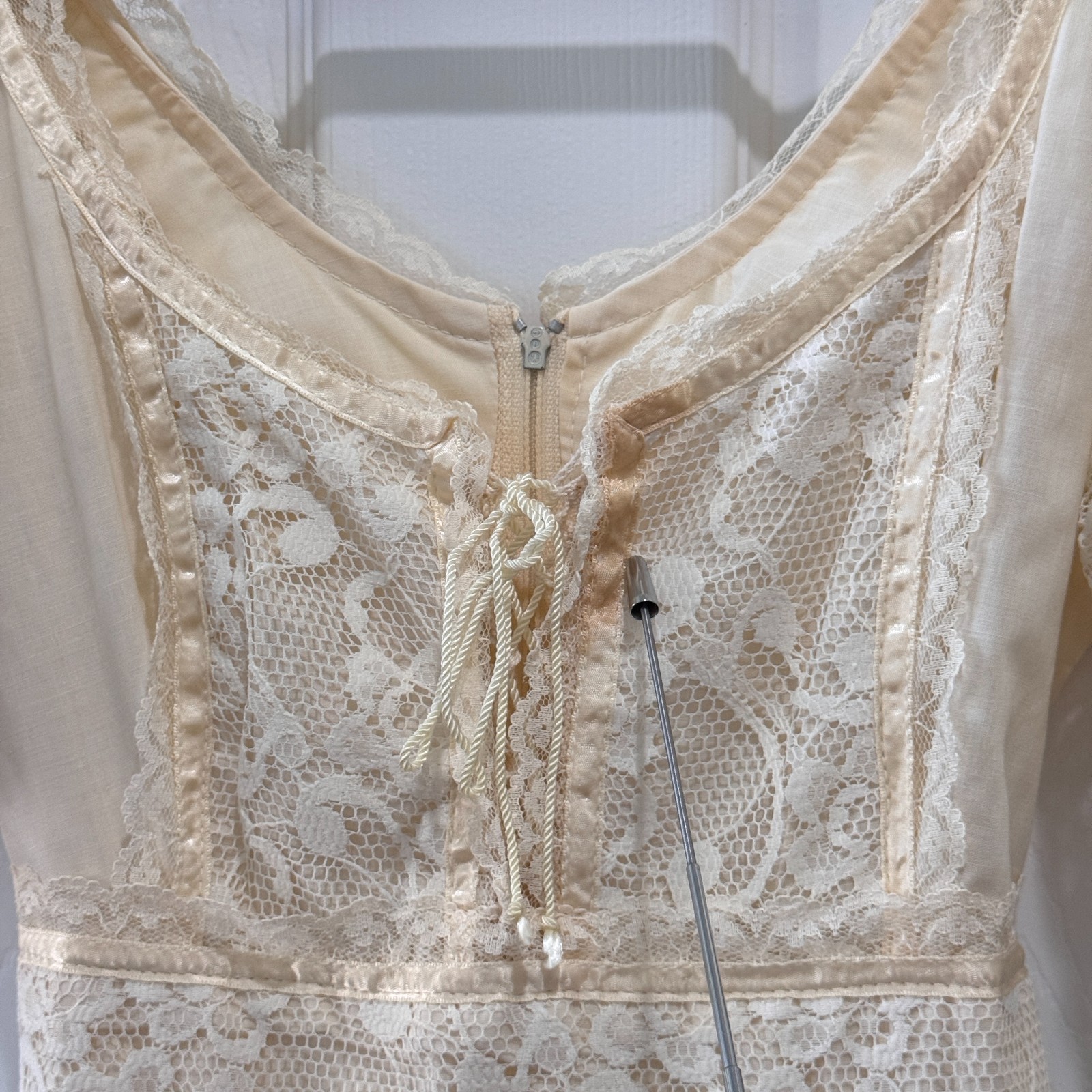 Vintage 70s Ivory Cream Lace Prairie Maxi Dress Size 11 Cottagecore Wedding Boho