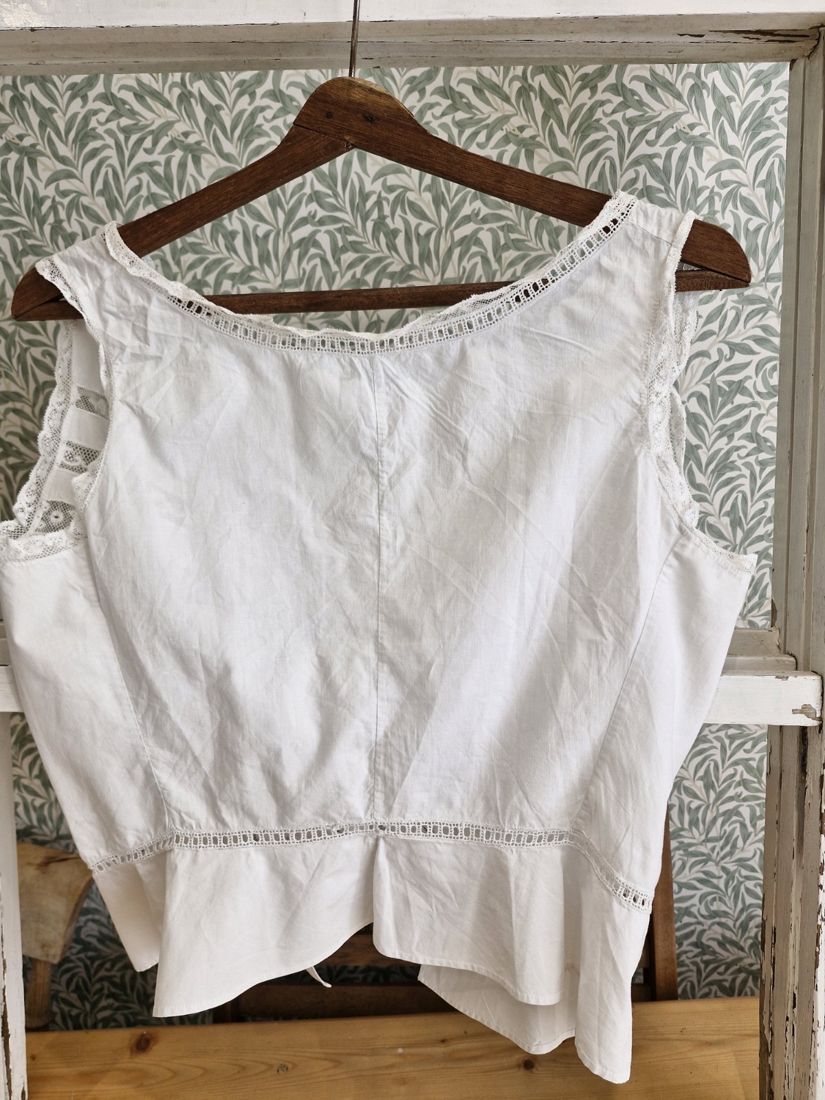 Antique Victorian Edwardian Camisole corset cover cotton lace.