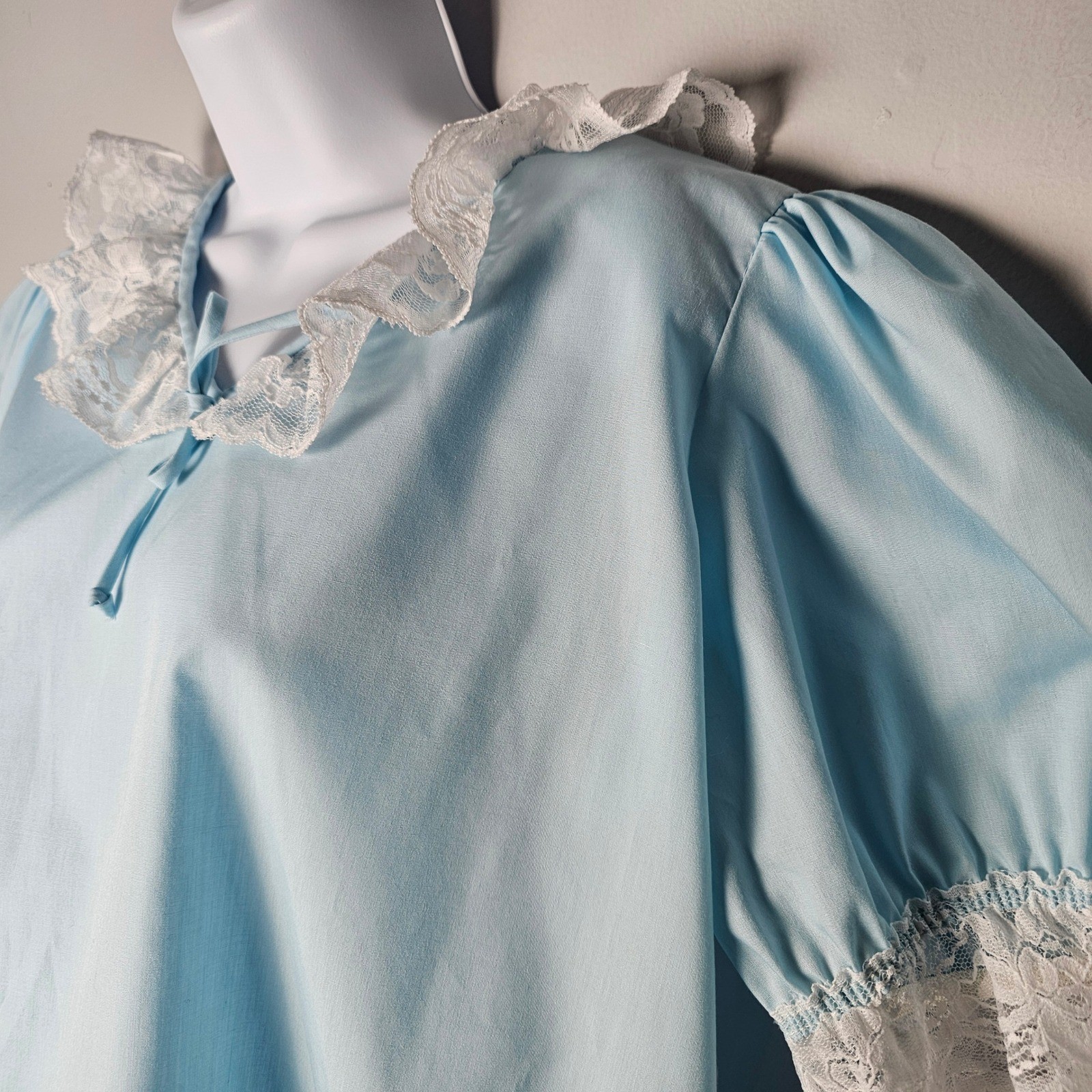 VTG 70s Partners Please Malco Modes Blue Lace L Ruffle Collar Prairie Coquette