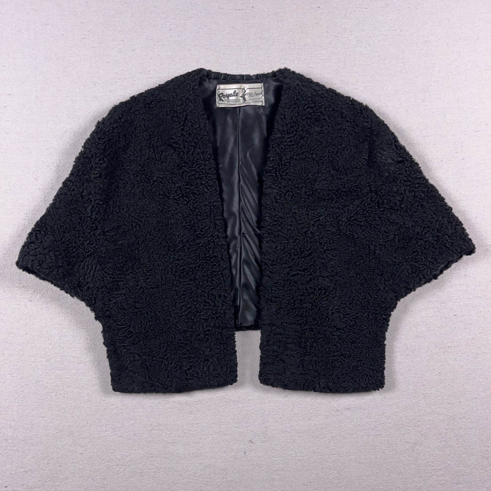 VTG Royale Penguin Stole Womens Black Persian Curly Lamp Fur Cape Shawl USA