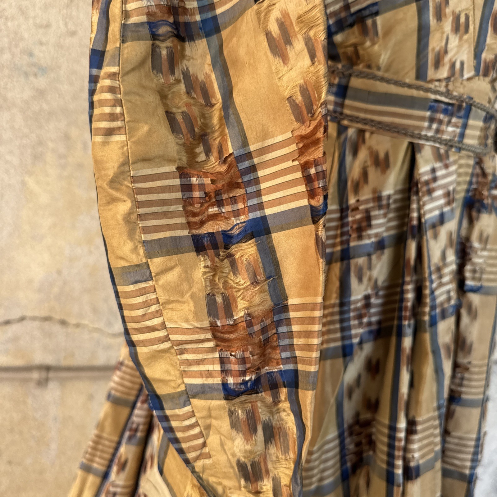 Antique Victorian Brown & Blue Plaid Silk Dress & Cape 1860s Vintage