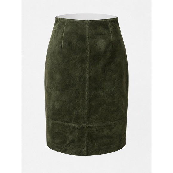 Vintage Y2K Lord & Taylor Olive Green Suede Leather Pencil Midi Skirt Size 6