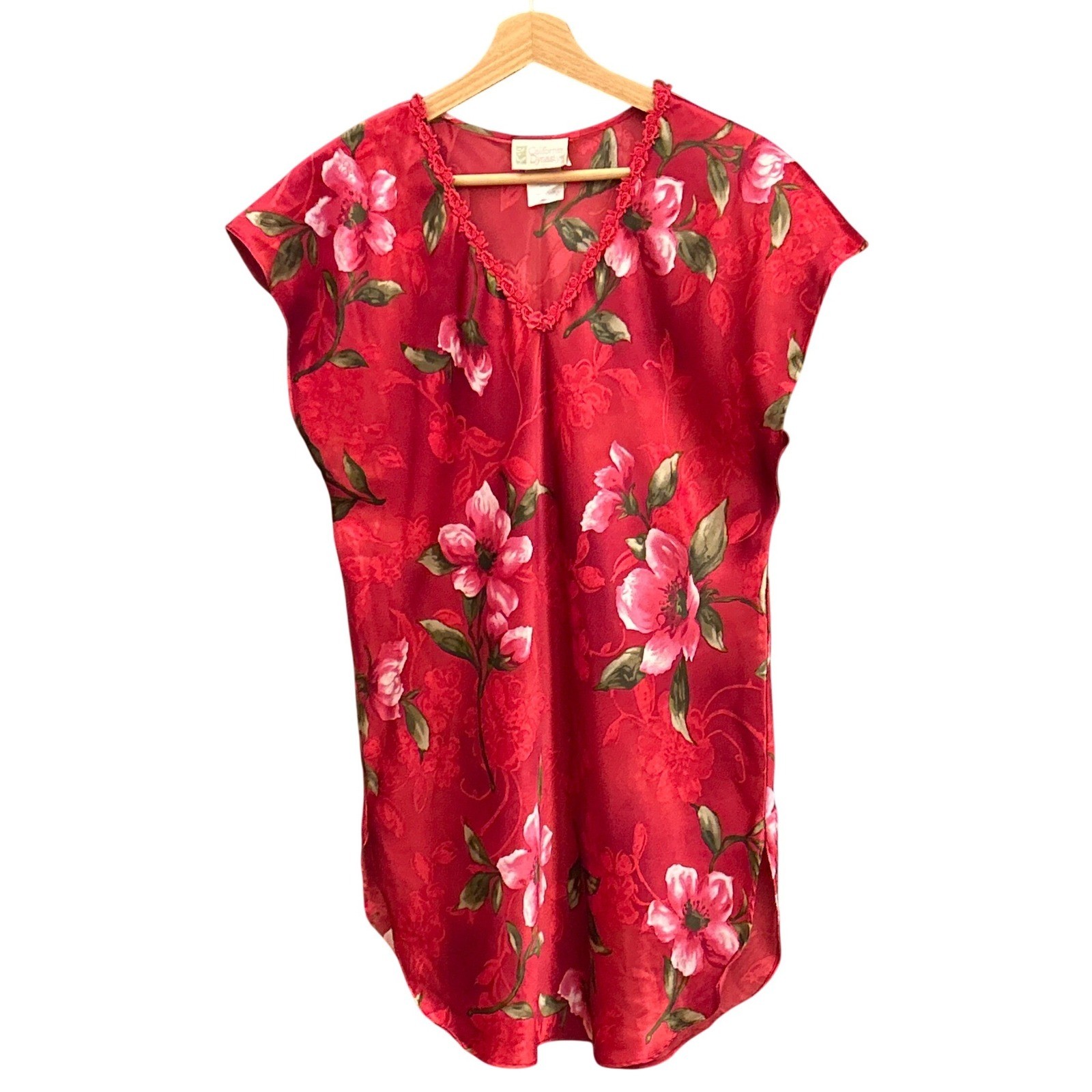 Vintage California Dynasty Floral Nightgown Coquette Romantic Sleepwear Pink Red