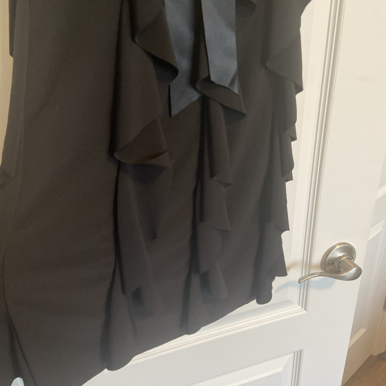 Vintage 90s Cache Black Ruffle Bow Ruched Formal Cocktail Mini Dress 6