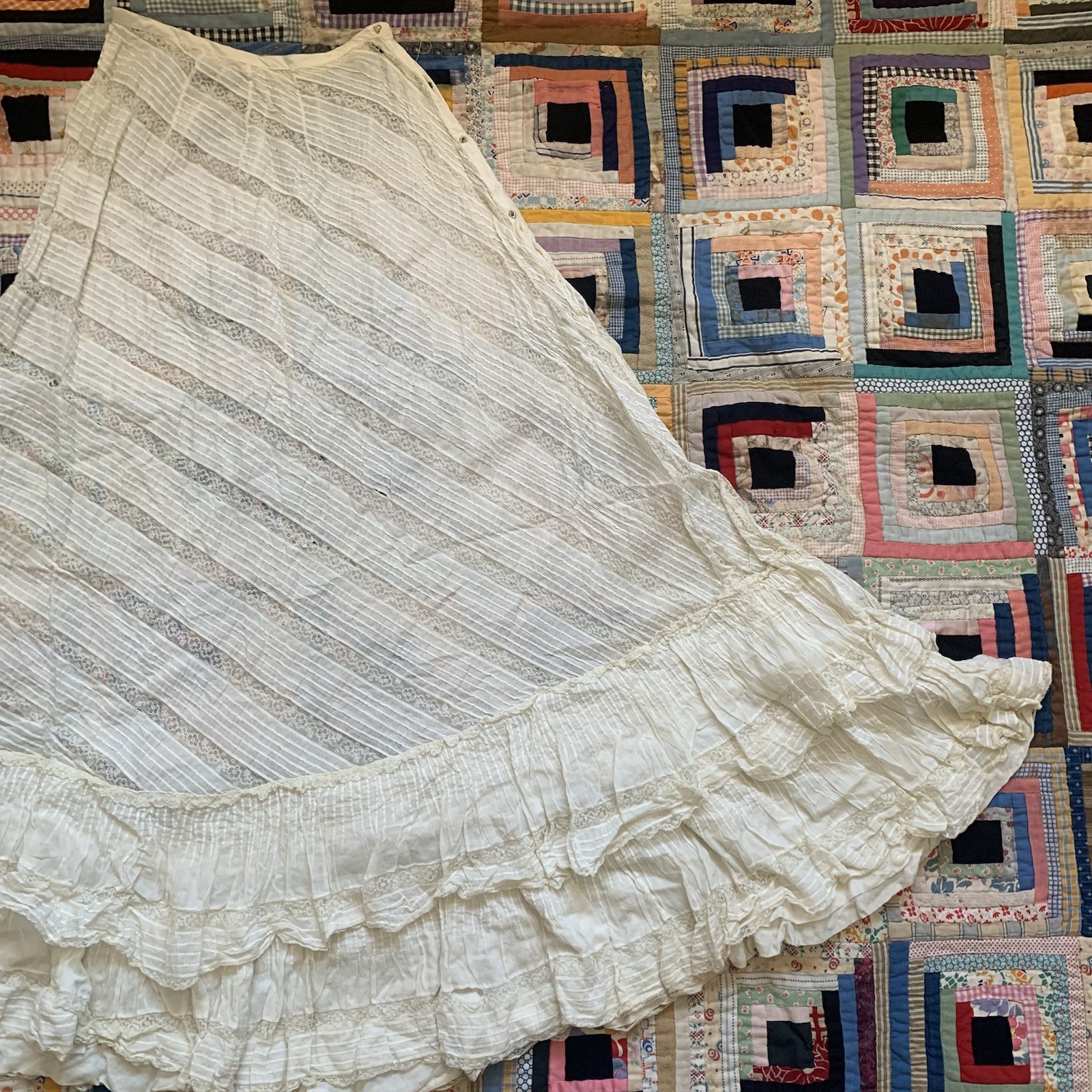 As Is Absolutely Stunning Antique Edwardian Asymmetrical Lace Prairie Skirt