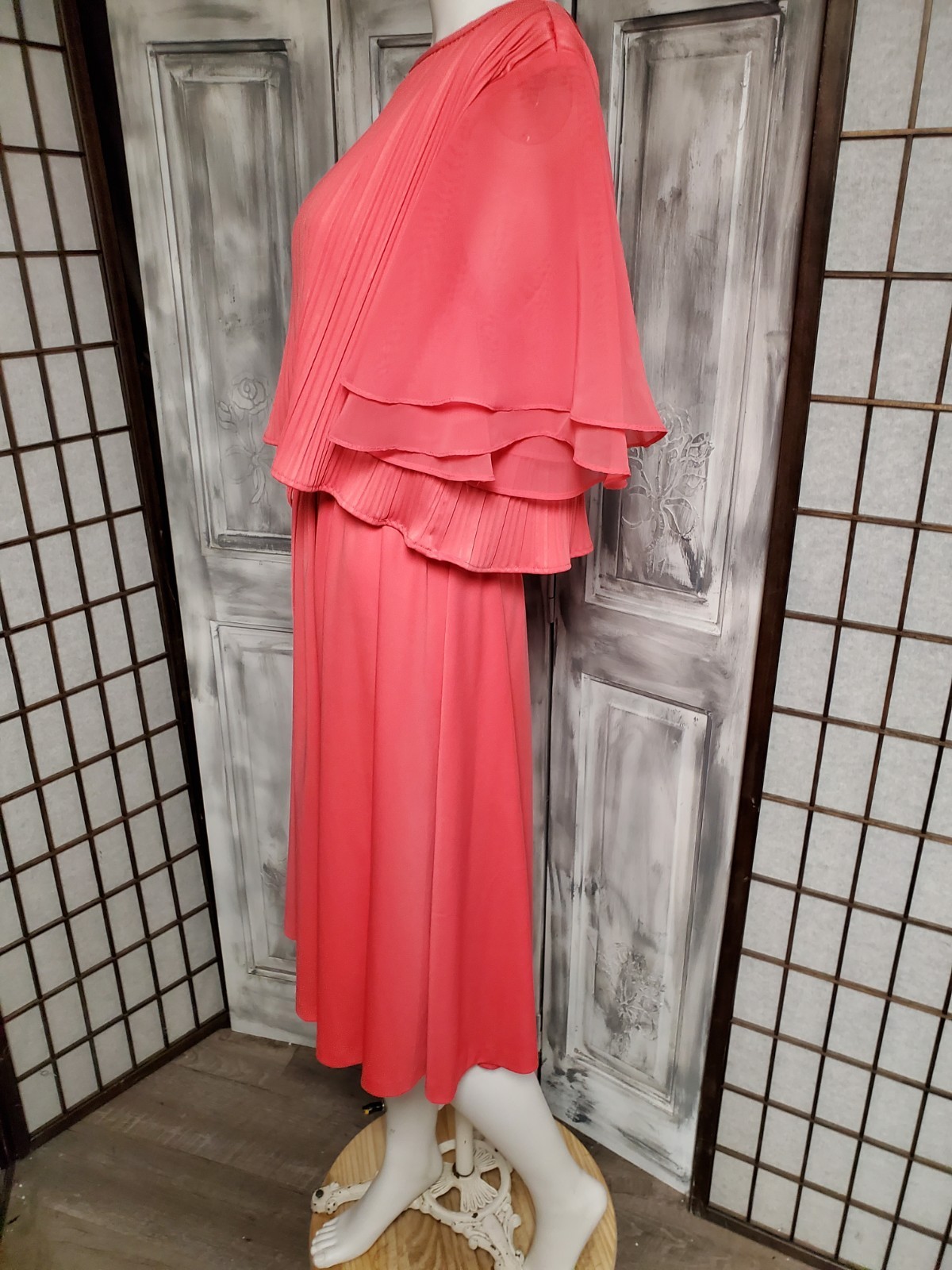 M vtg 70s Jen-Jen New York chiffon Flutter Cape Sleeve Soul Train Disco Dress