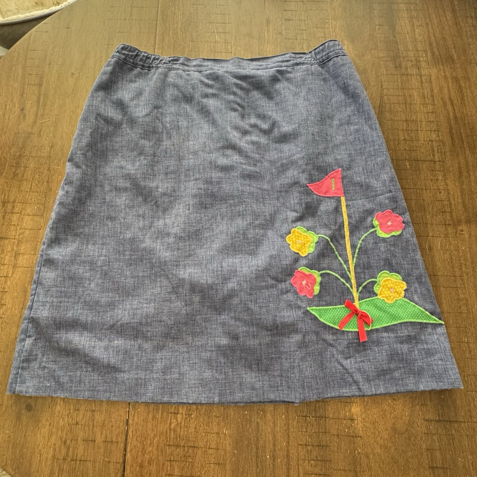 Vtg Frog Pond Skirt Skort Chambray Denim Sz 16 Golf Hole Flag Flowers USA Made