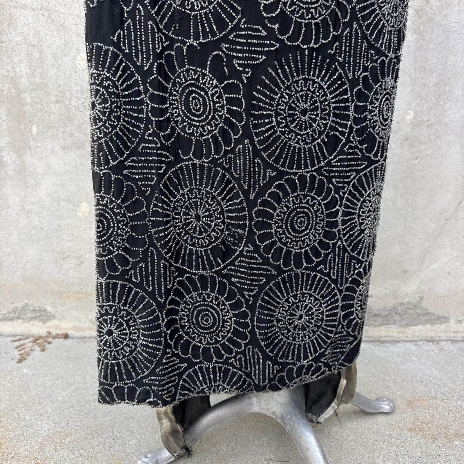 Antique 1920s Completely Beaded Flower Gown Silver Lamé Full Length Dress VTG