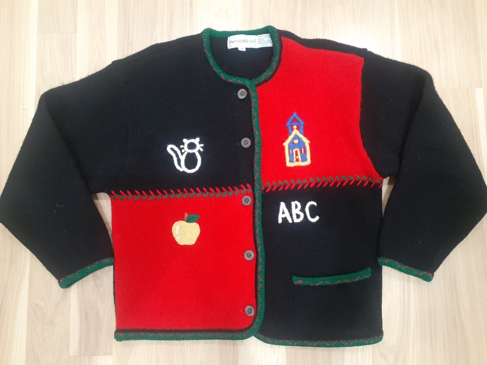 The Eagle&rsquo;s Eye Sweater SZ M Hand Knit wool Vintage Teacher School Cardigan