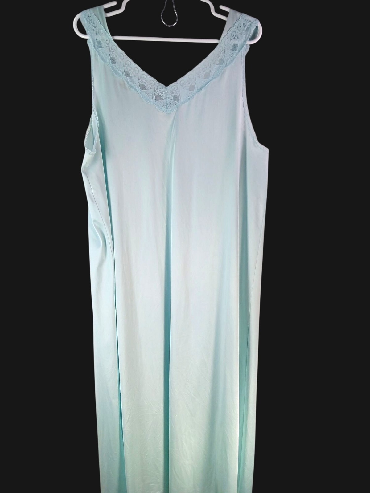 Vintage Vanity Fair Light Green Nightgown Lace Trim Sleeveless Size XL Nylon USA