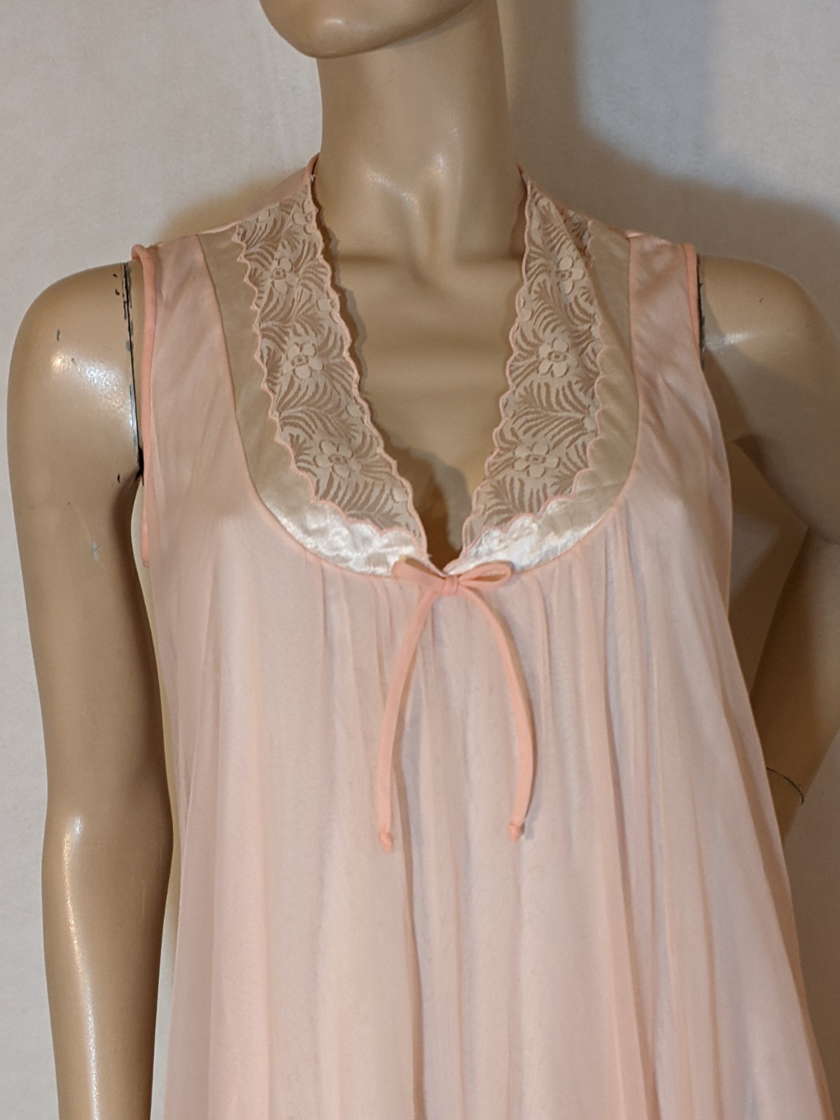 Vintage Peach Double Layer Chiffon Free Bust Lingerie Dress Nightgown