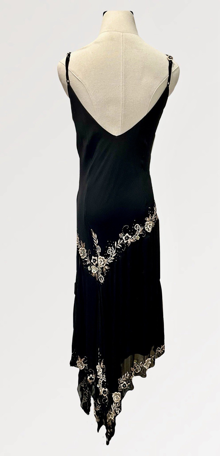 Vintage 90s Y2K Beaded Silk Cache Asymmetrical Slip Dress M Whimsigoth Fairy