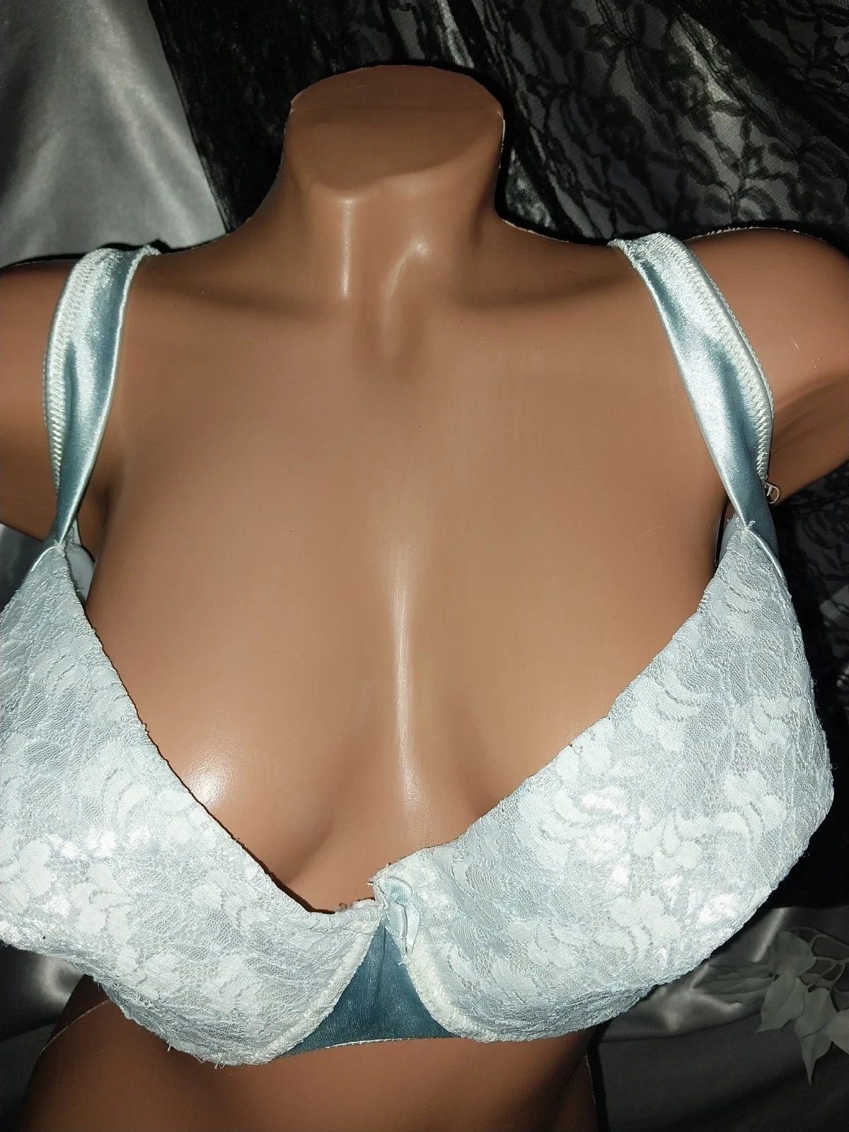 VTG SILKY CHIFFON LINED ANTIQUE SECOND SKINS SISSY LACY SHINY BRA T SHIRT 46 DD