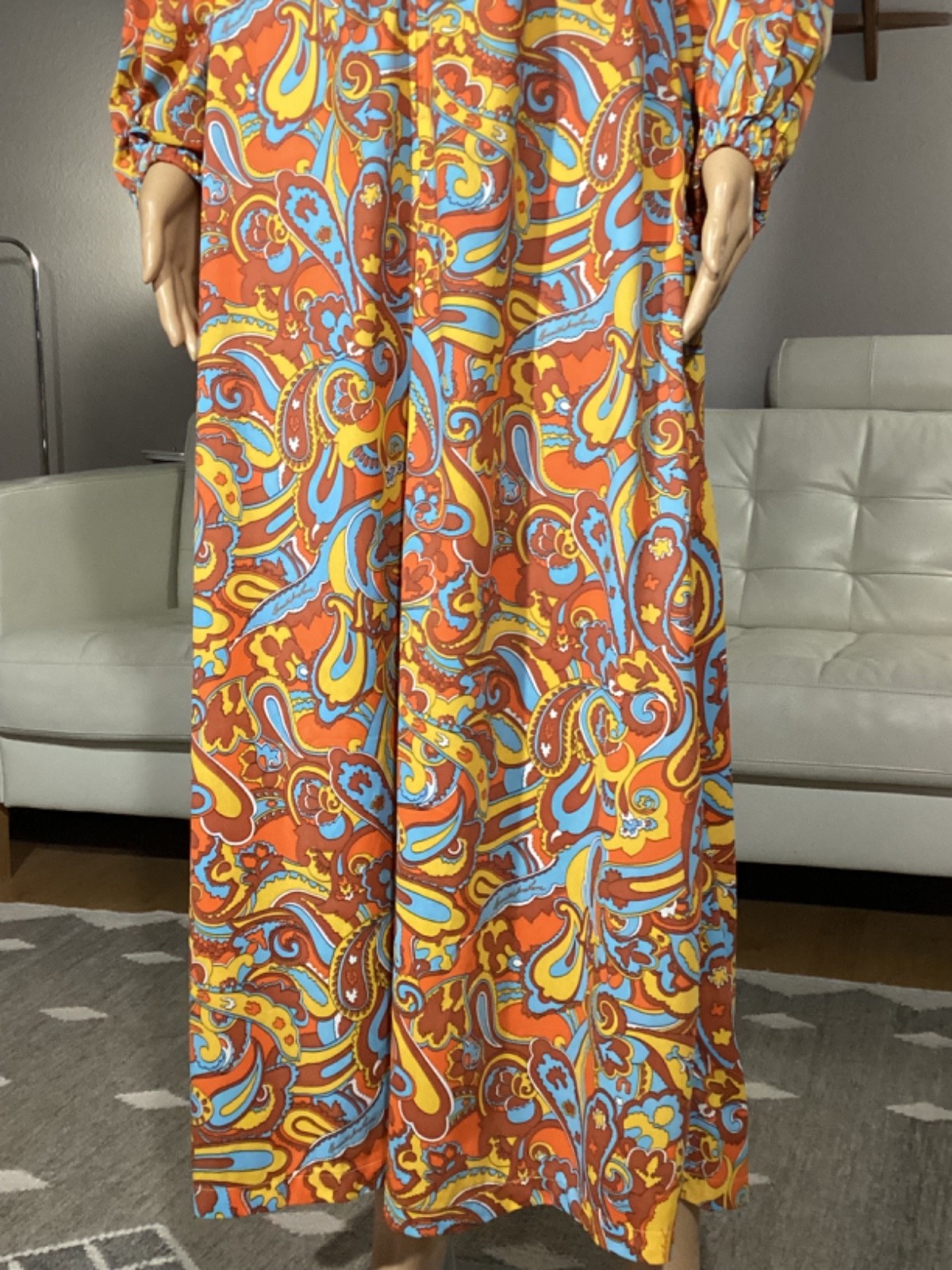 Vintage 60s 70s Psychedelic Paisley Maxi Dress Signature Fabric Kenneth Jay Lane