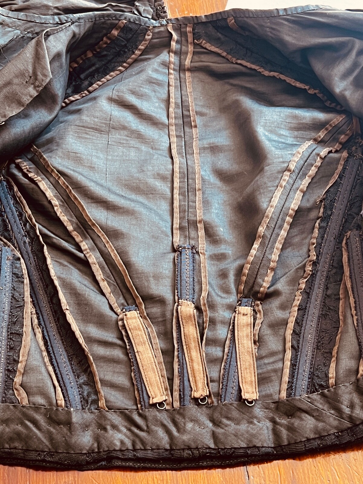 Antique Victorian Black Silk Brocatelle Walking Morning Suit C. 1870 ZZ062
