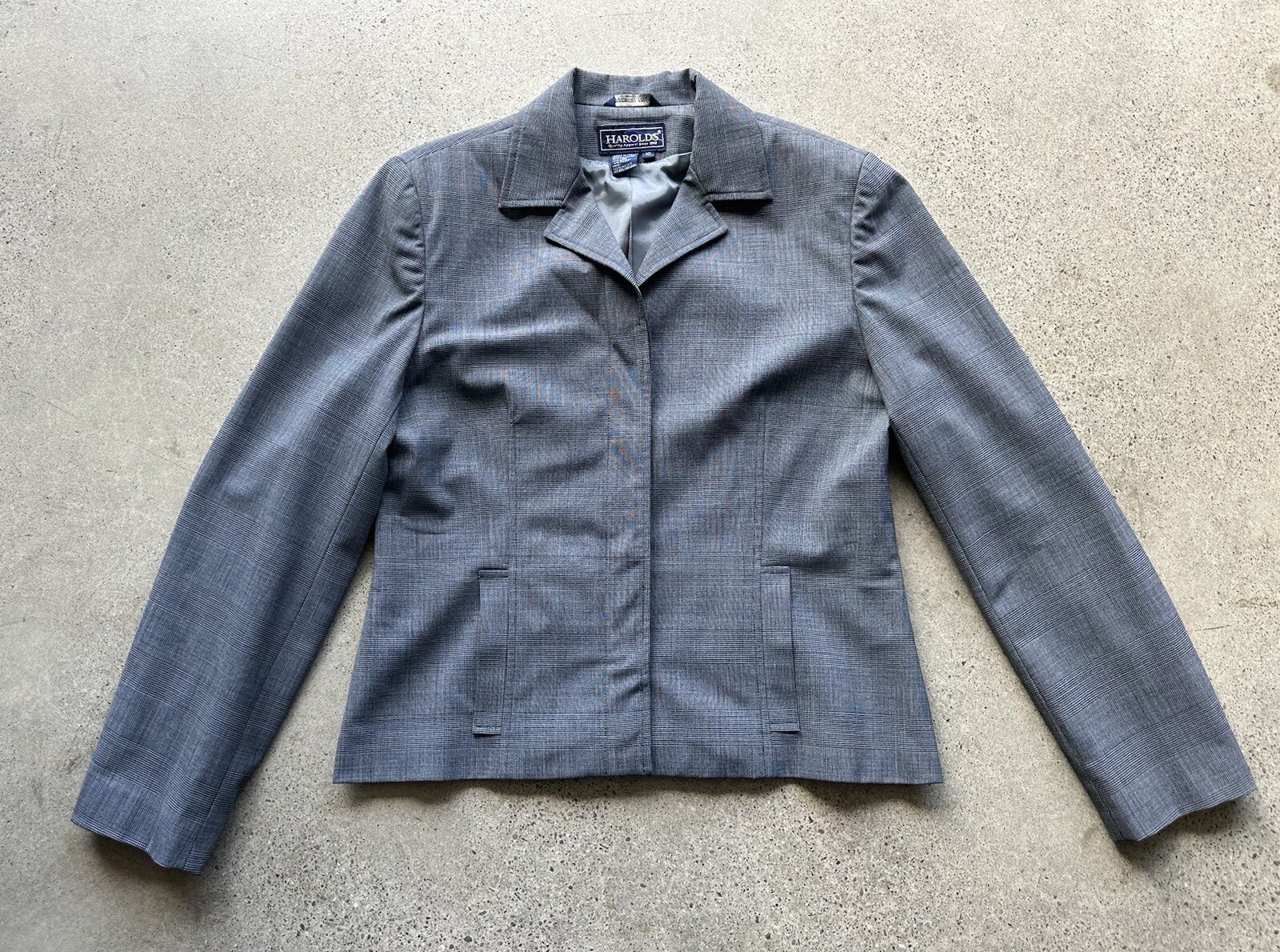 Vintage Harold’s Gray Plaid Polyester & Wool Suit Jacket Blazer Size 10 Italy