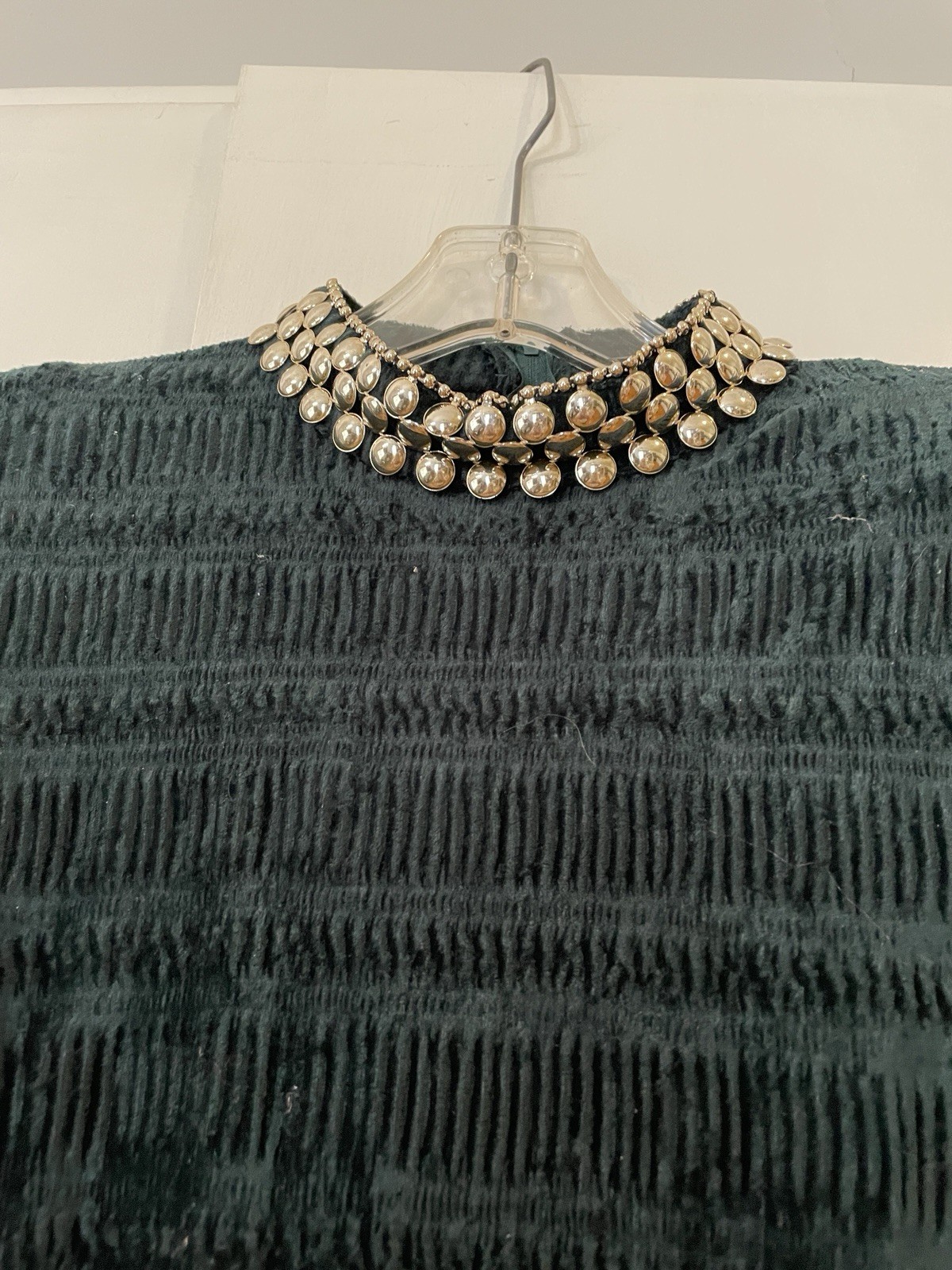 Vintage Velvet Beaded Sequin Long Sleeve Cocktail Top/skirt- Sz L-forest Green