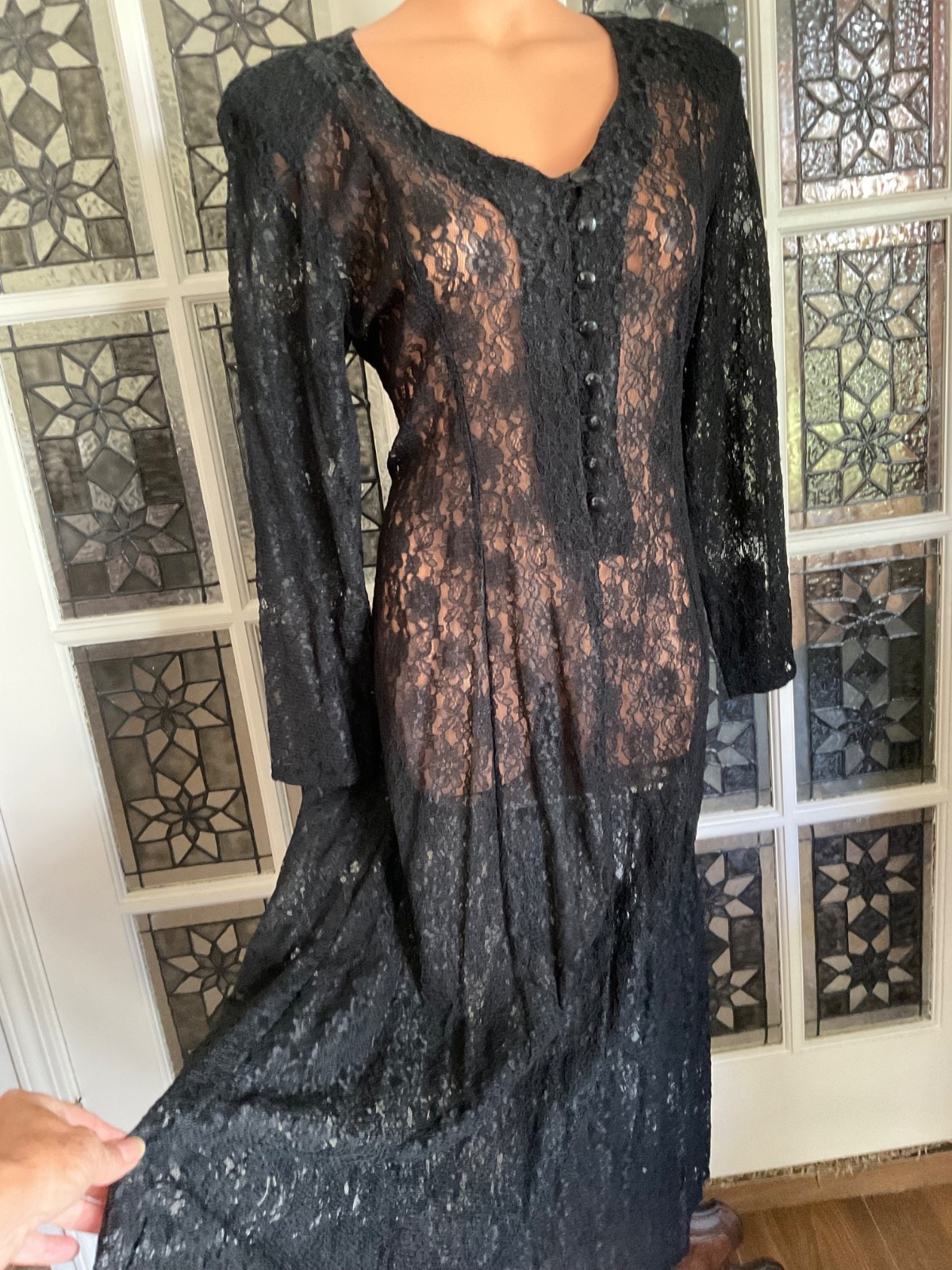 Vtg. Stella Lace Maxi Dress Boho Cottagecore Fairycore whimsical goth witchy