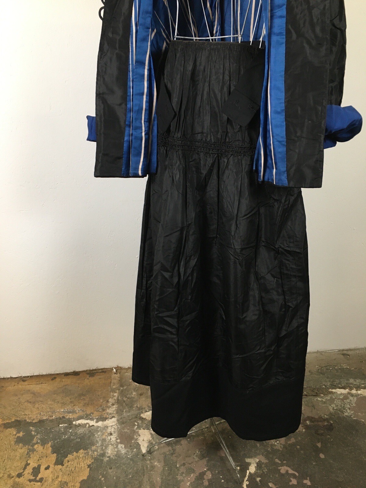 Exquisite Antique Edwardian Black & Blue Silk Walking Skirt Suit