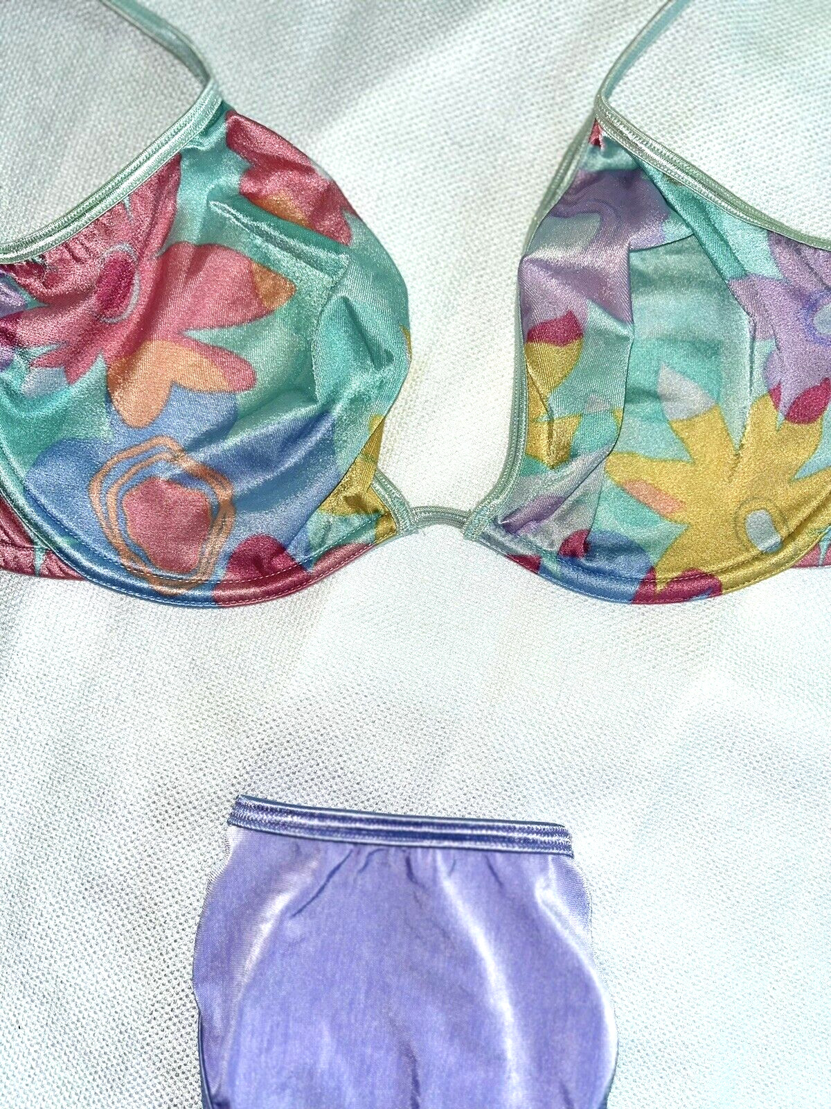 Vtg Victorias Secret Bra Y2K Unlined Pop Floral Purple Vanity Fair Panty 6 M 36D