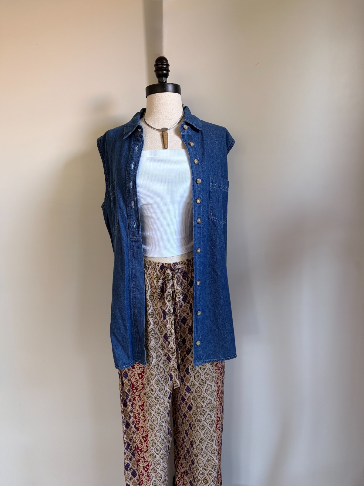 Vintage 90s Casual Corner 100 Silk Wide Leg Drawstring Pants Boho Floral Print