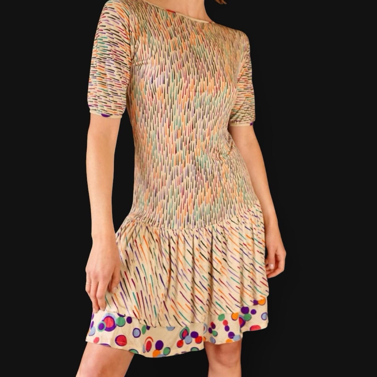 Vintage 70s Missoni multicoloured silk printed drop waist midi dress S M
