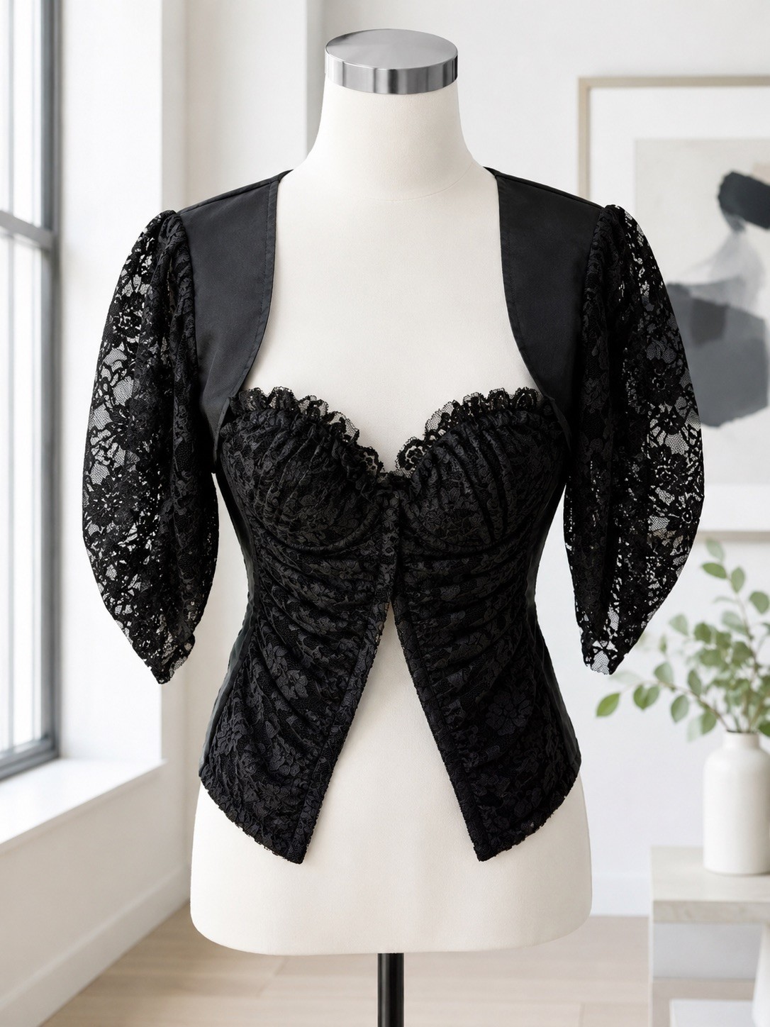 Y2K Moda International Black Lace Corset Bustier Bolero Top Goth Romantic Victor