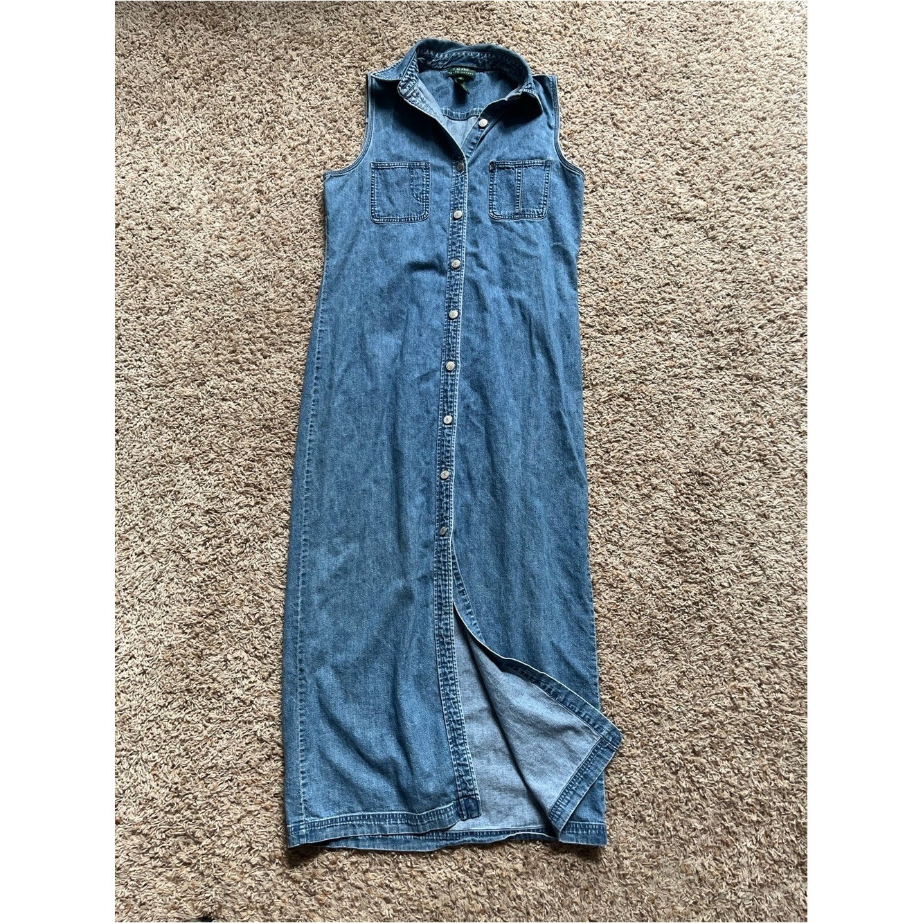Vintage Lauren Ralph Lauren 100% Cotton Denim Maxi Button Up Maxi Dress Sz 10