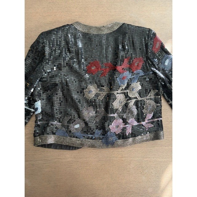 Jack Bryan Neiman Marcus Vintage Sequin Floral Bolero Jacket Black Silver Size 8