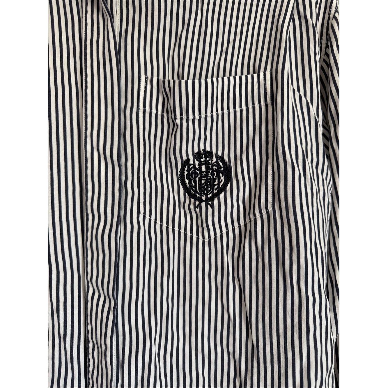 Vintage LizSport Striped Button Down Shirt Embroidered Crest Pocket Medium