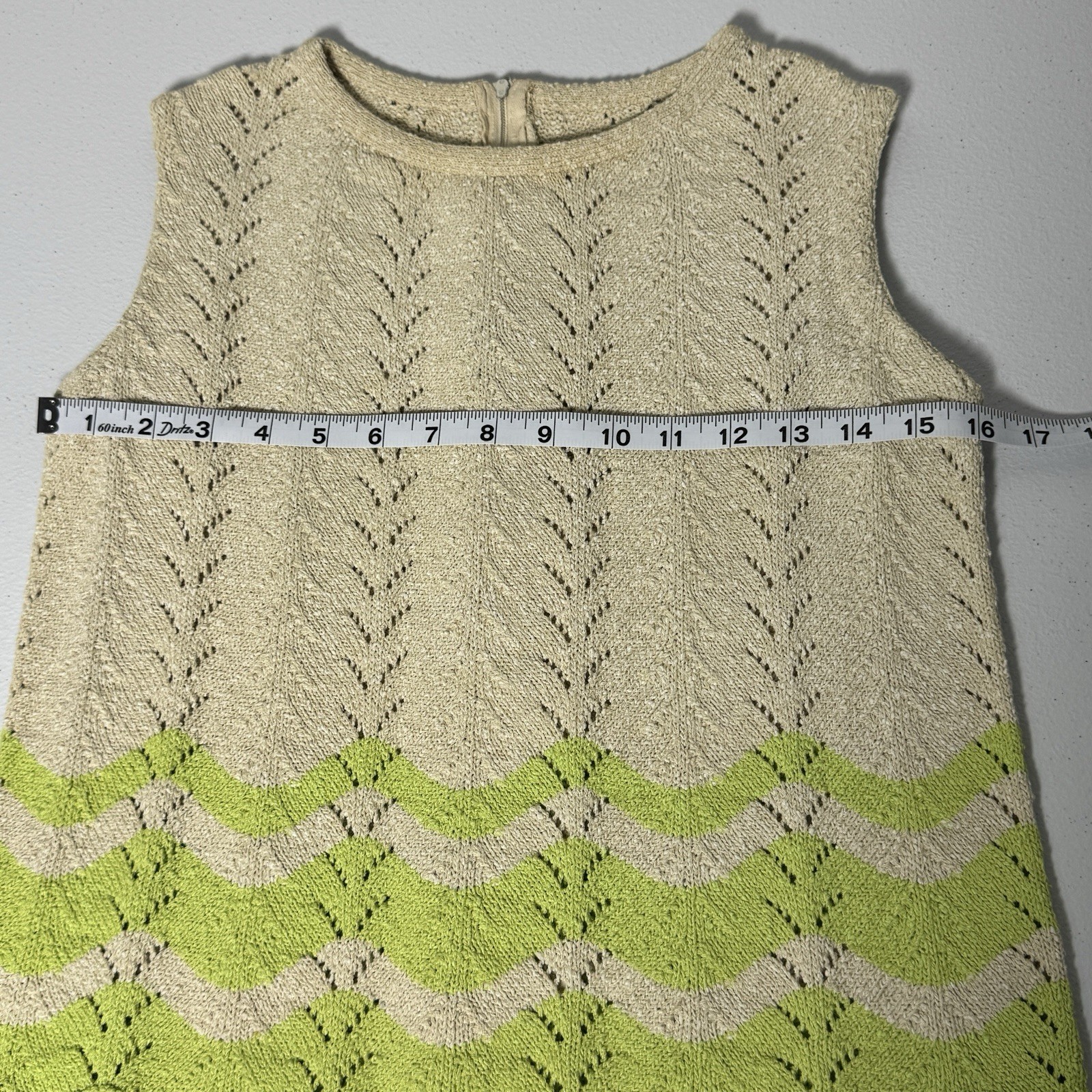 Vintage 1960s Mister Sig Knit Top Skirt Set Cream Lime Green ILGWU Small
