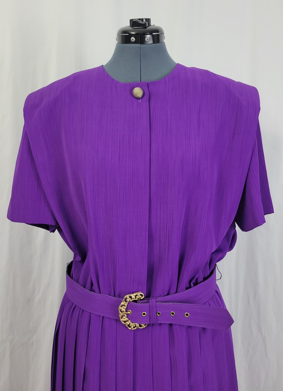 Vintage Leslie Fay Purple Blouson Dress w Pleated Skirt & Matching Belt Size 16