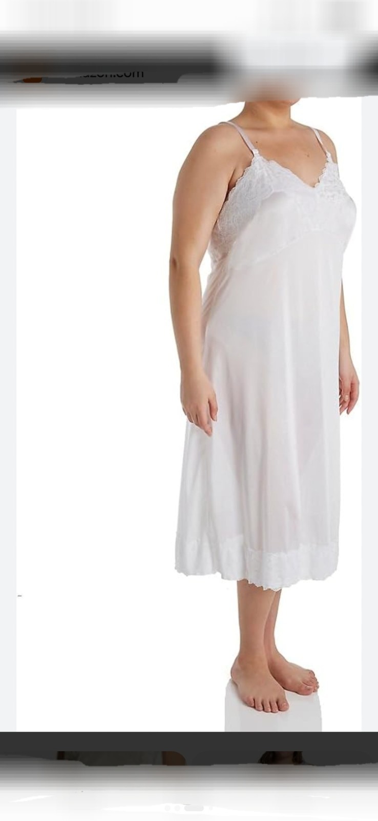 VTG Velrose Plus Size 2X/46 White Midi Slip Dress/ Wide Lace /Nylon