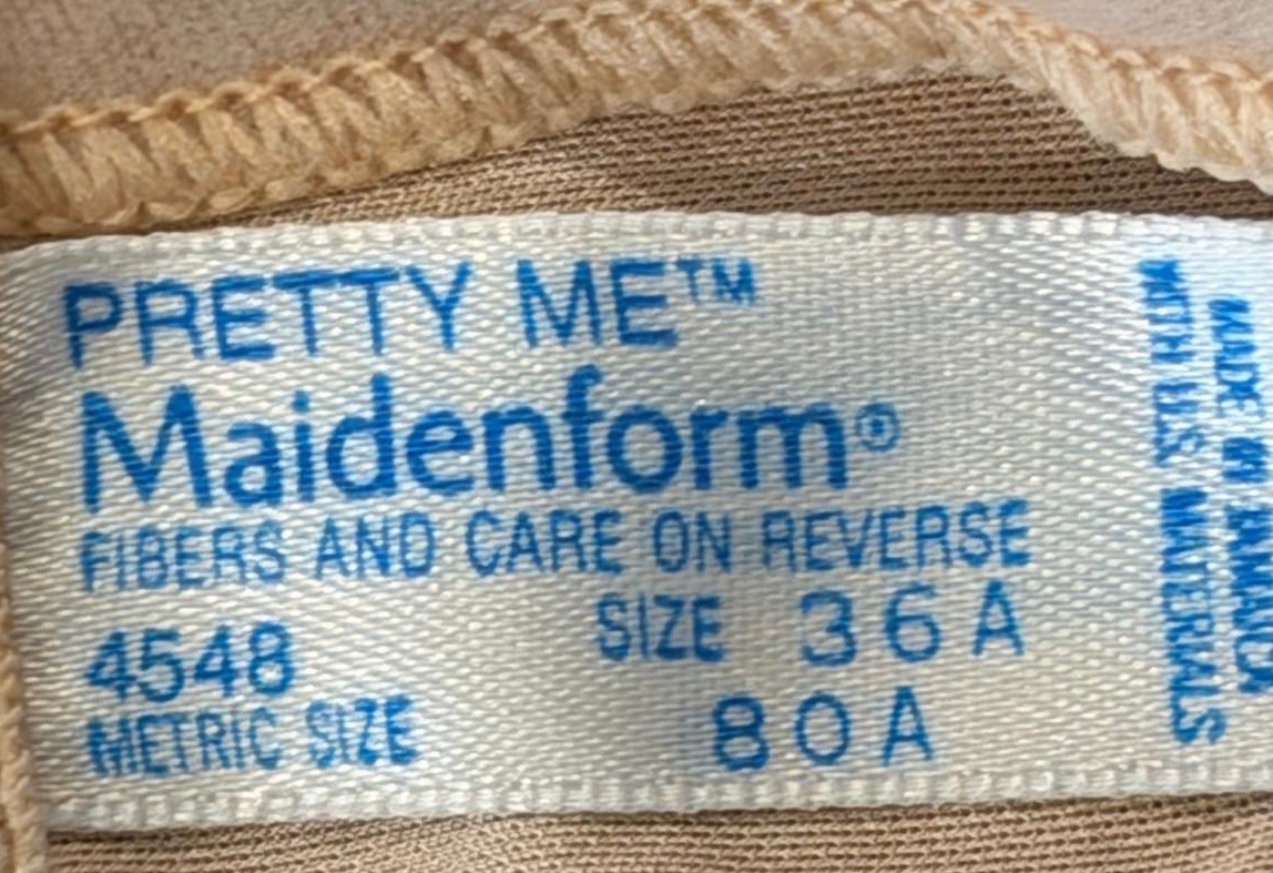 VTG 80’s Maidenform® PRETTY ME Beige Front Clasp Unpadded Wireless Laced Bra 36A