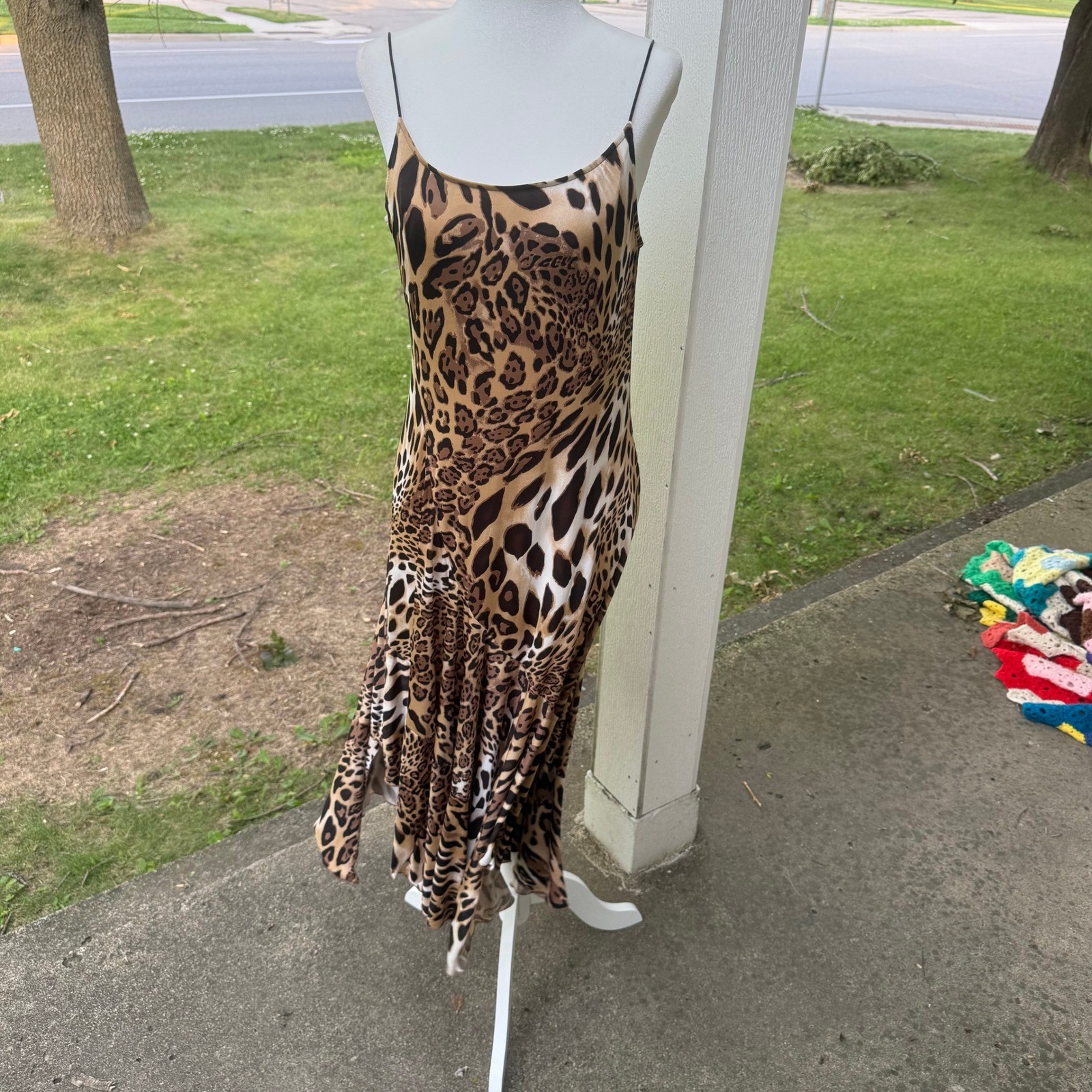 VTG Newport News Leopard Print Midi Stretchy Slip Dress Brown Animal Print Sz M