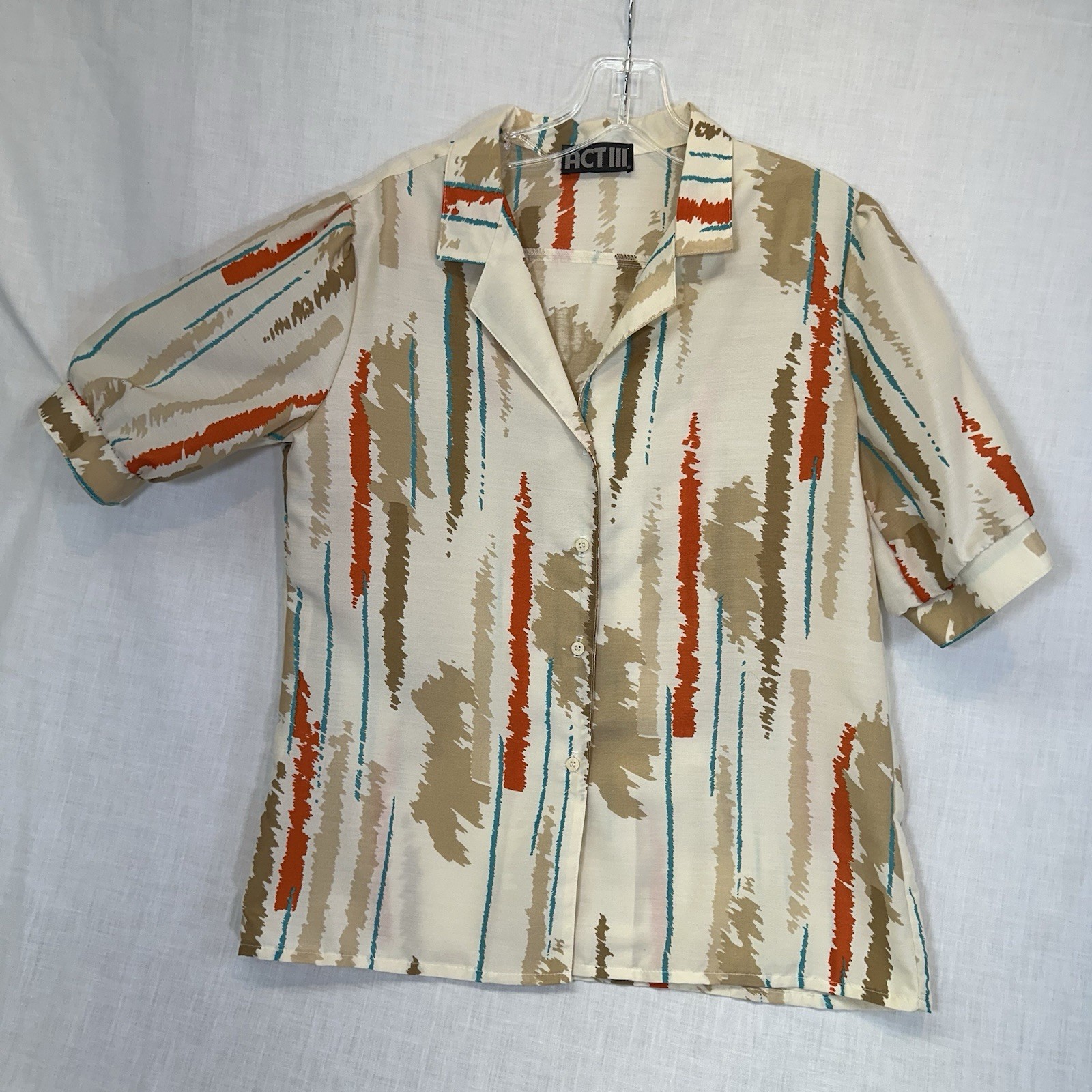 Vintage ACT III Southwestern Blouse M Camp Collar Cream Multicolor USA
