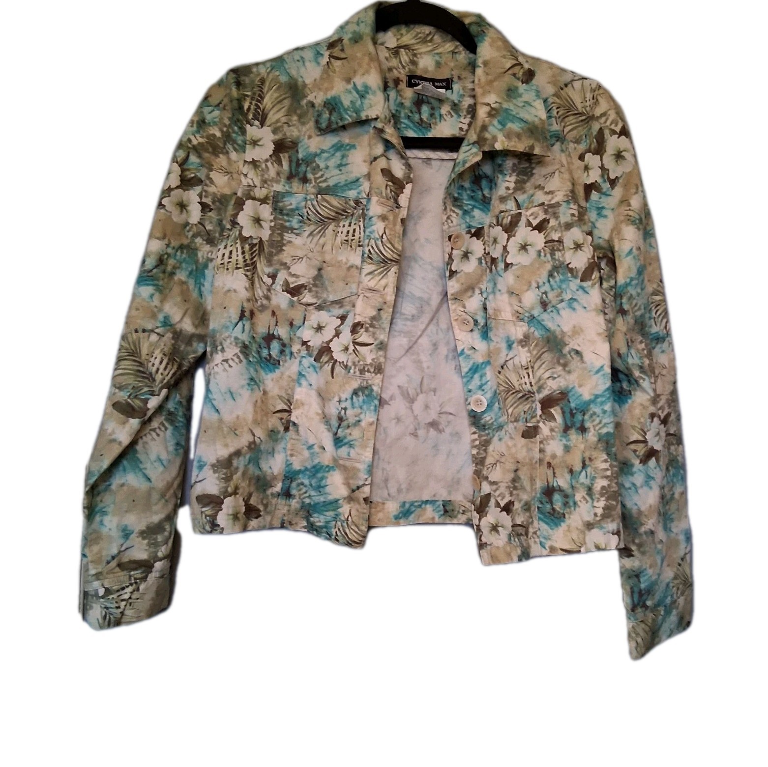 Vintage Cynthia Max Tencel Jacket Floral Lightweight Women Medium Made In USA