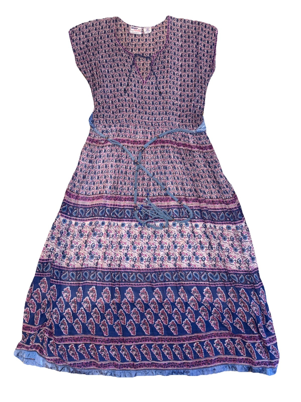 MUIR Of CA True VTG 60’s 70’s Paisley Block Print Cotton Gauze Dress Size L