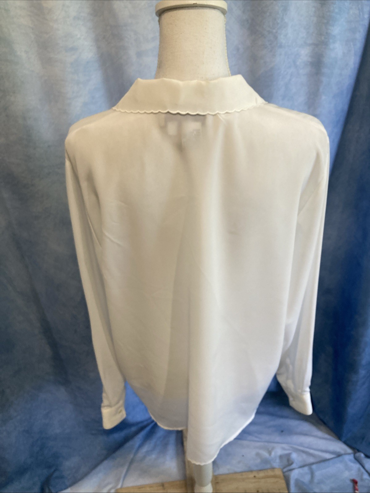 Vintage 80s Priorities White Pintuck Secretary Blouse Lace Peter Pan Collar 16